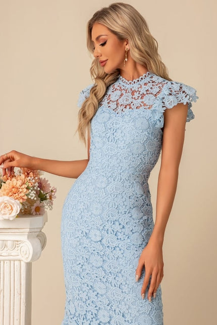 Robe Moulante En Dentelle Bleue - gallery 3
