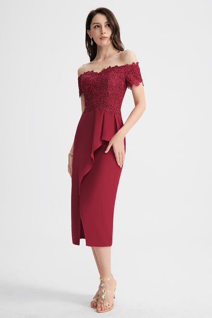 Robe Moulante Bordeaux Ajourée - gallery 1