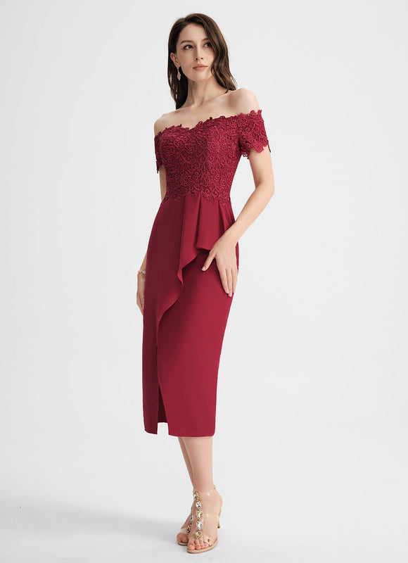 Robe Moulante Bordeaux Ajourée - gallery 1